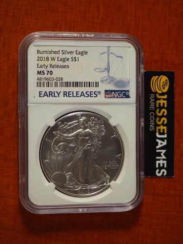2018 W BURNISHED SILVER EAGLE NGC MS70 EARLY RELEASES BLUE LABEL