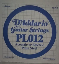D'Addario Guitar String Acoustic or Electric Plain Steel PL012