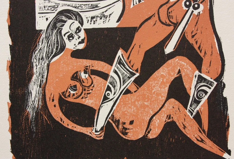 Karl-Heinz Hansen Bahia (1915-1978), sign. Farbholzschnitt "Telemachos Abschied" - Bild 3 von 4