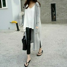 Women Long Sleeve Maxi Cardigan Boyfriend Cover Up Open Floaty Plain Casual