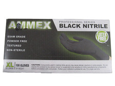 Ammex Professional Black Nitrile Exam Gloves 100 Pack Size XL Powder Free