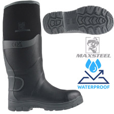MENS NEOPRENE SAFETY STEEL TOE CAP WATERPROOF PULL ON WELLINGTON RIGGER BOOTS SZ