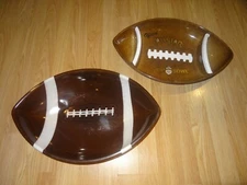 Lot of 2 Plastic Brown Football Chip and Dip Tray  Bowl **Great for Parties**