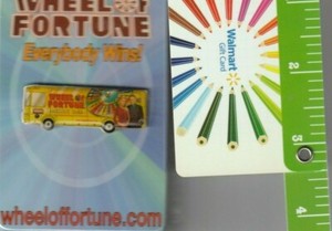 Wheel of Fortune Everybody wins Yellow Travel Bus pin Vanna White and Pat Sajak 