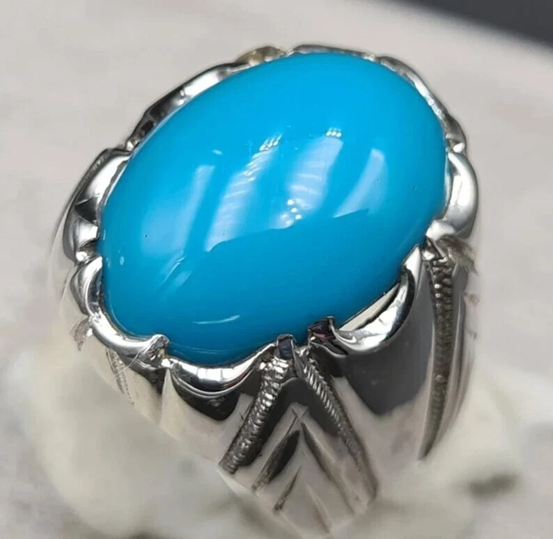 Anillo Hombre Turquesa Forma Ovalada Piedra Plata de Ley 925 Talla 9 Joyería Feroza Foto 3 de 4