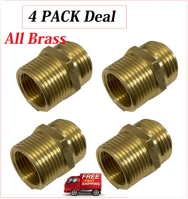 BRASS 3/4 Male 1/2 Female NPT Pipe to 3/4 Male Garden Hose GHT Adapter 4 Packs