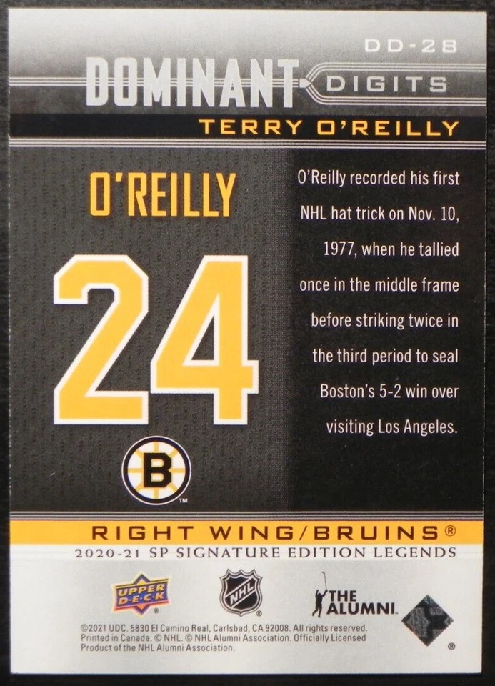 2020-21 20/21 SP Signatures Edition Legends Dominant Digits DD-28 Terry O'Reilly - Image 2 of 2