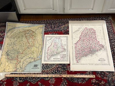 3 antike State of Maine Karten 1866-1927 Eisenbahn Zug 26  Johnson s