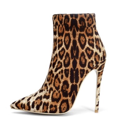 European Style Fashion Womens Boots Pointed Toe Leopard Pattern Stiletto Shoes