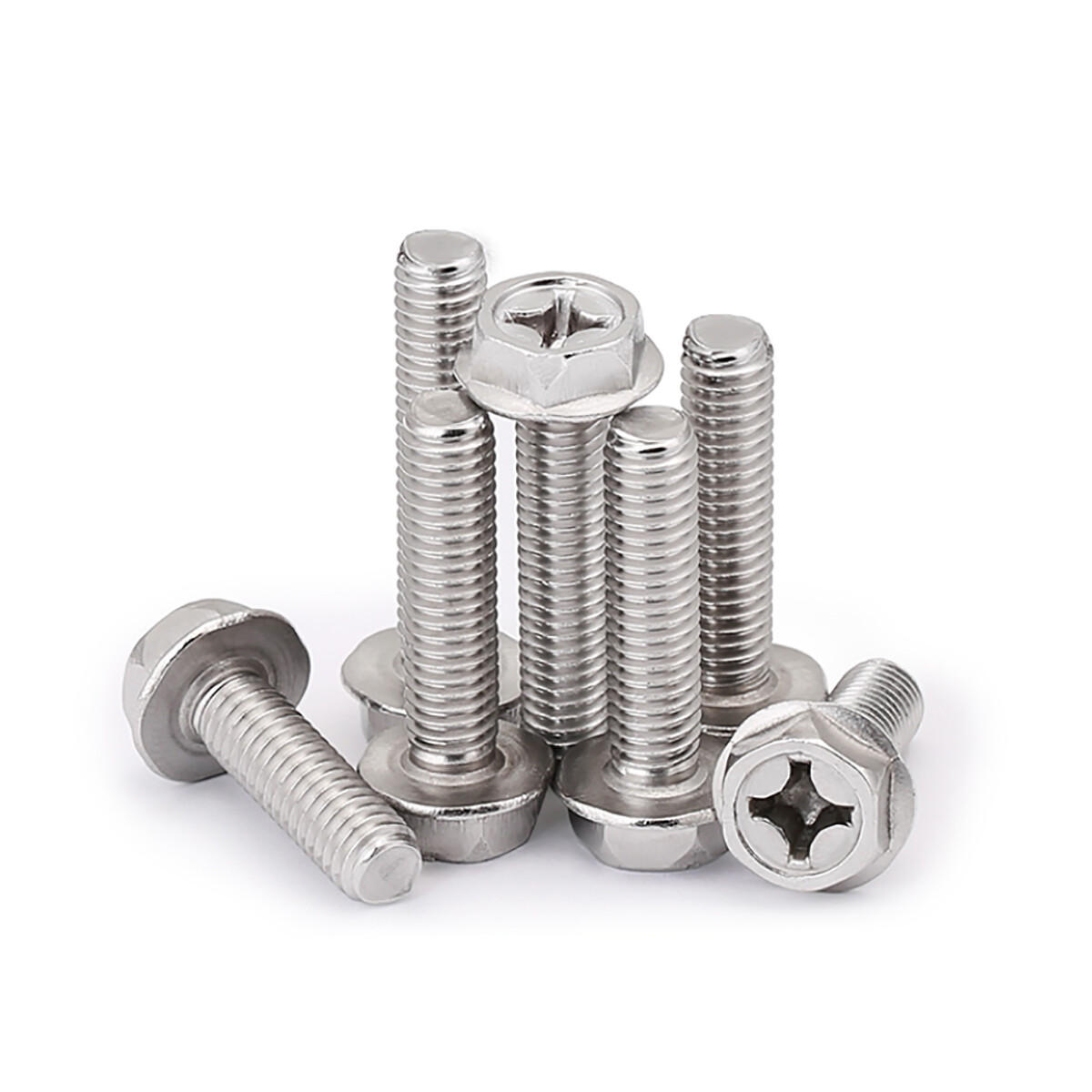 A2 304 Stainless Steel Flanged Hex Head Screws – Phillips Drive, M3 To M6, Various Lengths (6mm-60mm), Pack