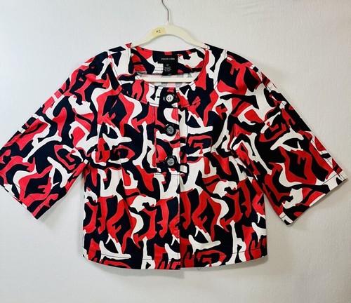 Focus 2000 Women's 3 Button Blazer Jacket Multi-color 3/4 Sleeve Size 12 Cotton