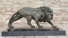 Lion Lioness African Safari Bronze Marble Base Big Cat Lover Sculpture Art NR