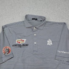 Turtleson Polo Shirt Mens Large Performance Lightweight Blue Stripe Golf Stretch