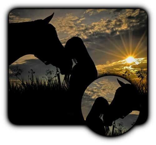 Horse Girl Field Sunset Mouse Pad + Coaster - 1/4" Rubber Mat - Great Gift Idea - Picture 1 of 3