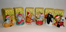 JSNY Best Friends Christmas Ornaments Animal Bells Mouse Cat Panda Penguin  EUC