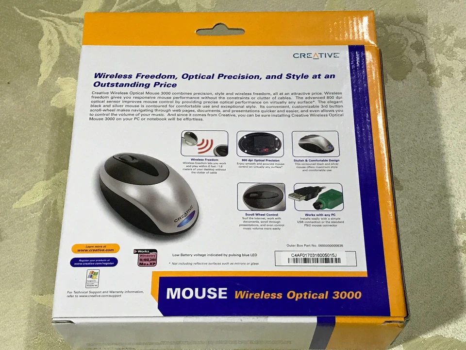 Creative Wireless Freedom Optical Mouse 3000 WMU91S 800dpi USB & PS/2 Connection - Image 2 of 4