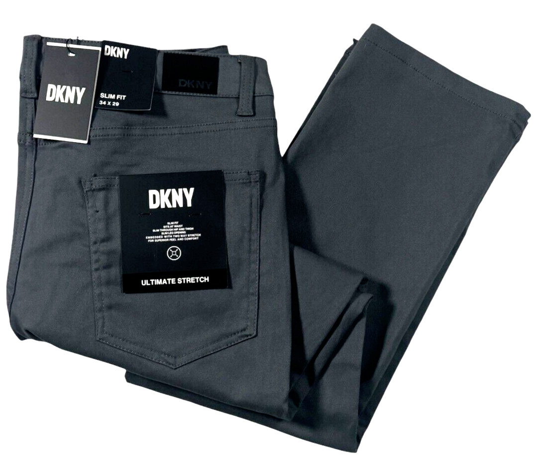 NWT DKNY Mens Ultimate Stretch Pants Stanton Slim Fit 32, 33, 34, 36, 38 Gray D1