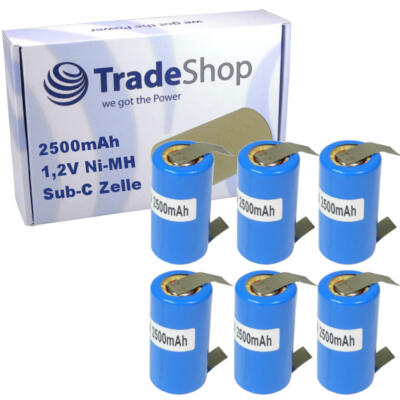 6x Sub-C SC Zelle Rohzelle zum Selbsteinbau 2500mAh 1,2V mit U-Lötfahne