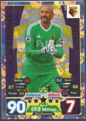 Topps Match Attax 2017-18 - Extra-Motm - #428 - Wattford - Heurelho Gomes - Silver Foil