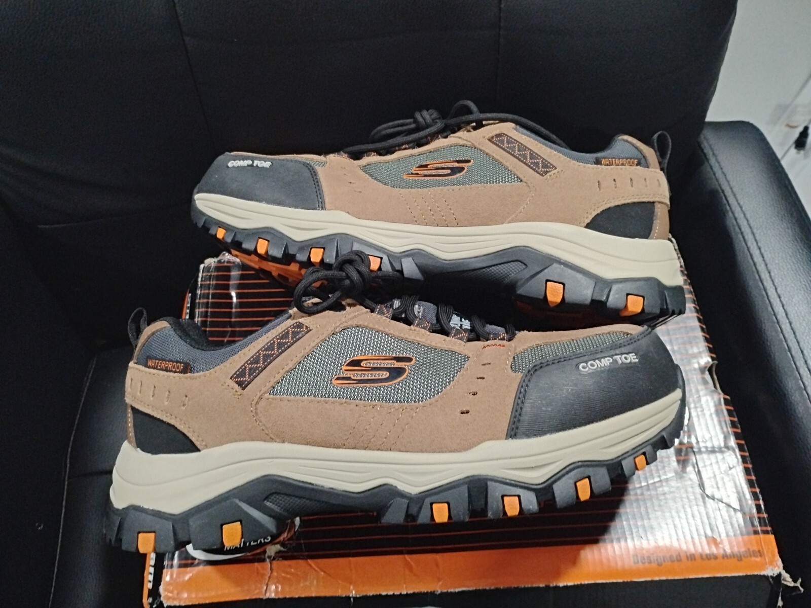 Mens SKECHERS WORK COMPOSITE TOE GREETAH Brown SUEDE Shoes Boots