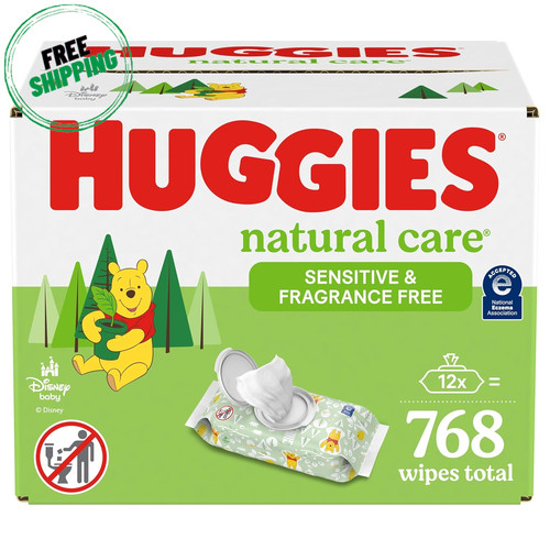 Huggies Natural Care Sensitive Baby Wipes, Unscented12 Flip-Top Packs, 768 Wipes