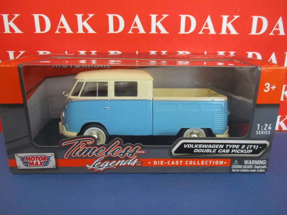 Die cast 1/24 Modellino Furgone Volkswagen T1 Double Cab Pick Up crema azzurro - Immagine 4 di 4