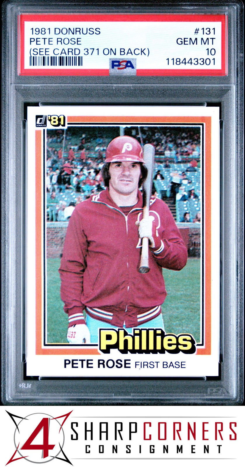 1981 DONRUSS #131 PETE ROSE SEE CARD 371 ON BACK PSA 10