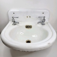 Antique Jones Cast Iron White Porcelain High Back Round Sink 19" x 16.25"