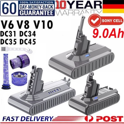 9Ah Li-Ion Akku Für Dyson V6 V8 V10 Staubsauger Ersatzakku + Filter Sony Cell DE