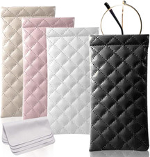 4 Pcs Squeeze Top Sunglass Case with Cleaning Cloth, Soft Leather Eyeglass Case