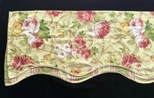 Waverly  Valance Curtain 15x74 Floral Scroll Stripe Yellow  Tiered Stripes