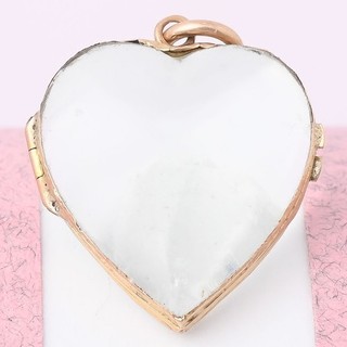 Antique Victorian 14k Gold Bezel Set Glass HEART Charm Pendant Locket
