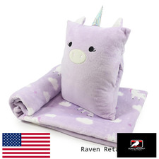 VigorSpring 3-in-1 Kids Unicorn Travel Pillow & Blanket Set w/ Hand Warmer