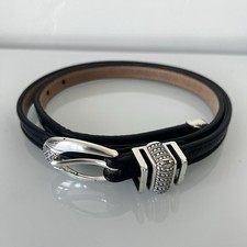 Vtg Brighton Black Leather Belt Silver Buckle L 34 C5403 1/2"W x 38"L