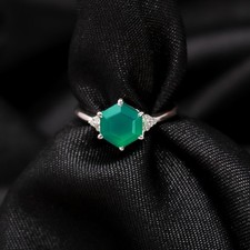 Natural Green Onyx Hexagon Ring, 925 Sterling Silver handmade Ring For Gift Wife