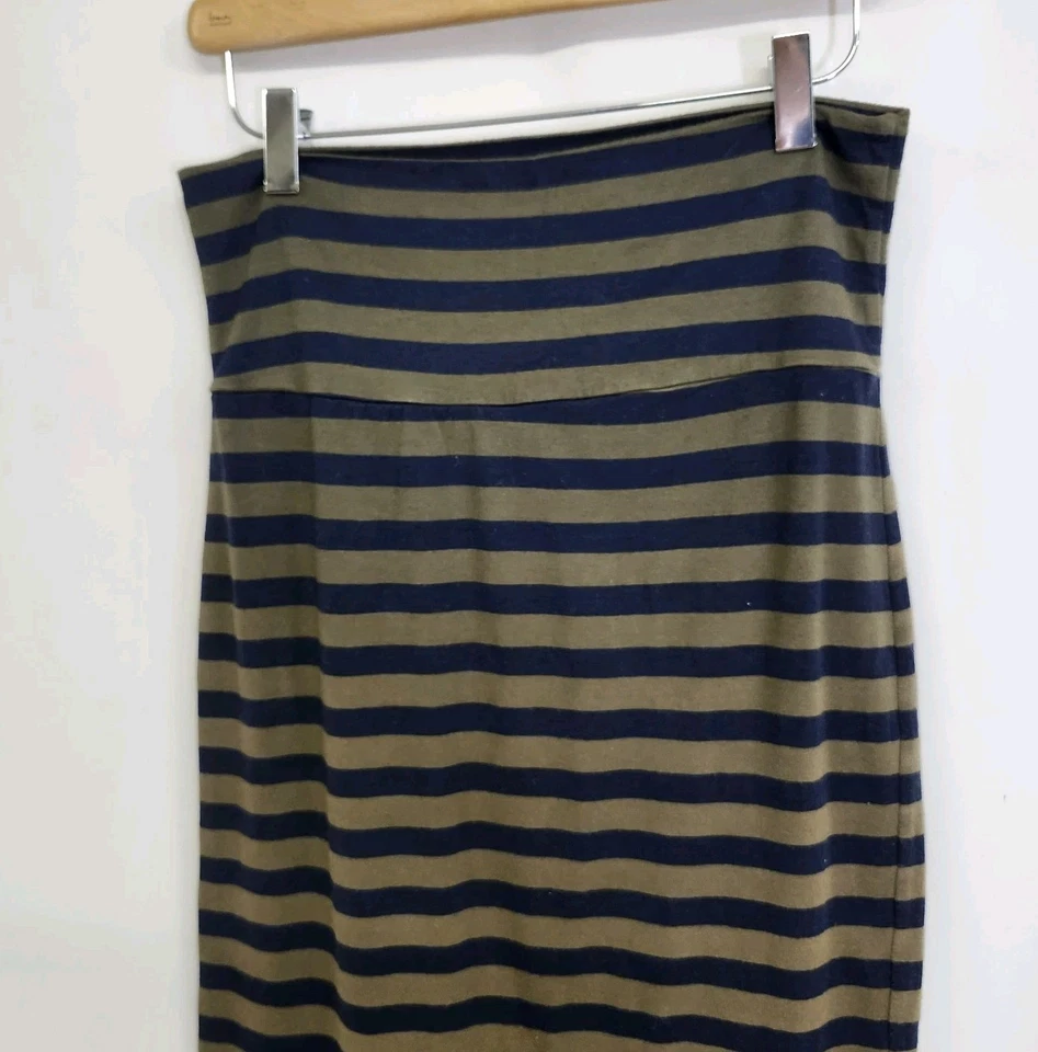 Espléndida Falda Lápiz Informal Azul Marino Verde Oliva Rayas Cintura Enrollada Talla Pequeña Foto 2 de 4