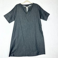 Ming Wang Cotton Shift Dress Size Small Split Neck Pockets Charcoal Grey Office