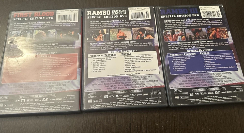 Rambo 1 2 3 DVD Lot Special Edition Sylvester Stallone Movie Action - Image 2 of 2