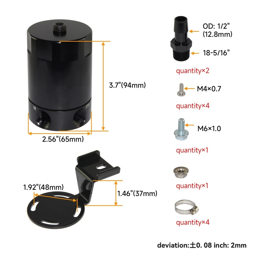 Baffled PCV Side Oil Catch Can Kit For 2015-2022 Ford Mustang 2.3L EcoBoost BK - Image 4 of 4
