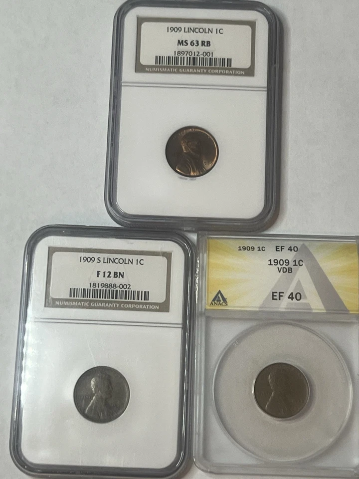 (Lot A 1) 1909P, 1909-VDB, 1909-S, 3 Graded Wheat Penny Set, W/Semi-Key 1909-S! - Image 2 of 4