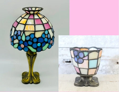 Hydrangea Mosaic Stained Glass Tiffany Style Party Lite Tealights Set/2