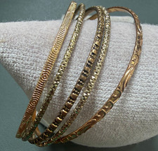Set of 5 Gold Tone Stackable Textured Patterned Bangle Bracelets Metal