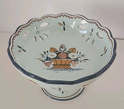 #ad Blue France Troy a Rollen Fuence amp; Roman Reticulated 3.5quot;T Pedestal Bowl Signed $22.00