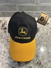 John Deere Logo Black & Yellow Snapback Trucker Farmers Hat Adjustable Mesh Cap