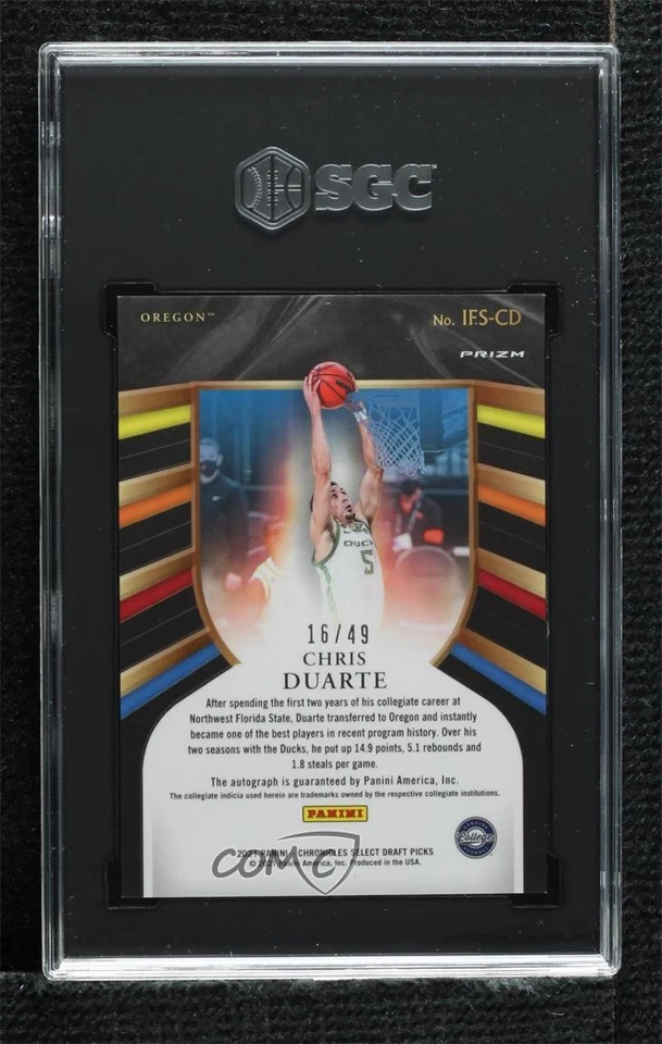 2021-22 Chronicles Draft Picks Blue Prizm /49 Chris Duarte SGC 10 Rookie Auto RC - Image 2 of 2