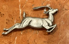 JJ JONETTE PEWTER SILVER AFRICAN ANTELOPE GAZELLE IBEX IMPALA 3" Brooch Pin EUC