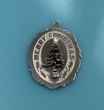 Vintage Sterling Silver Colored Oval Christmas Tree Charm or Pendant 3.8g