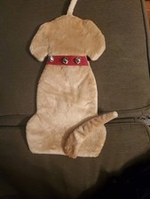 New Christmas 17 1/2 Stocking Beige Dog Red Collar