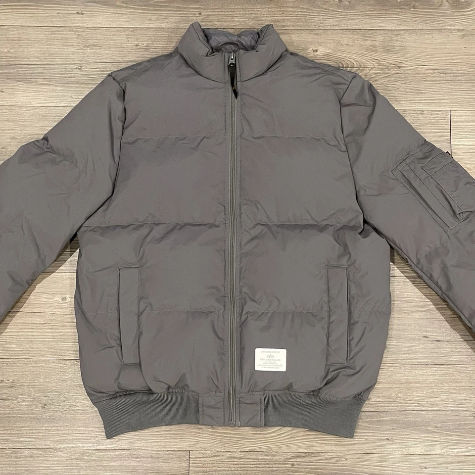 Alpha Industries Adults Puffer Bomber Jacket Men’s M Gray - Image 3 of 4