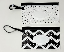 Set of 2 Refillable Baby Wet Wipe Pouches Travel Dispensers Black White Zipper